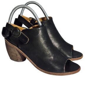 P Monjo Mule Angled Heel Open Toe Leather Sandals 39